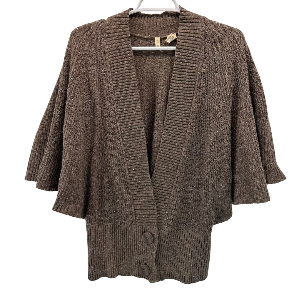 Anthropologie Moth Cardigan Sweater Wool Blend Butterfly Sleeves Brown M